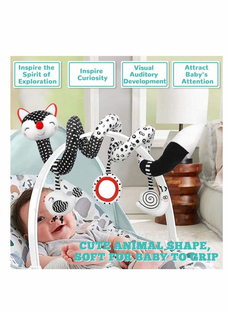 ELECDON Car Seat Toys, Spiral Stroller Toys, Black and White Fox Spiral Activity Plush Toys, Hanging Rattles Toys for Stroller, Newborn Toys Baby Toys Gift for 0 3 6 9 12 Months Girls Boys - Image 2
